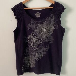 Faded Glory Women's Navy Blue Tank Top with Floral Design